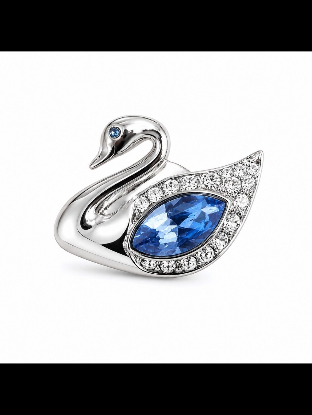 Swarovski Swan Silver tone Blue Faceted Crystal Swan Logo tie tack collar pin